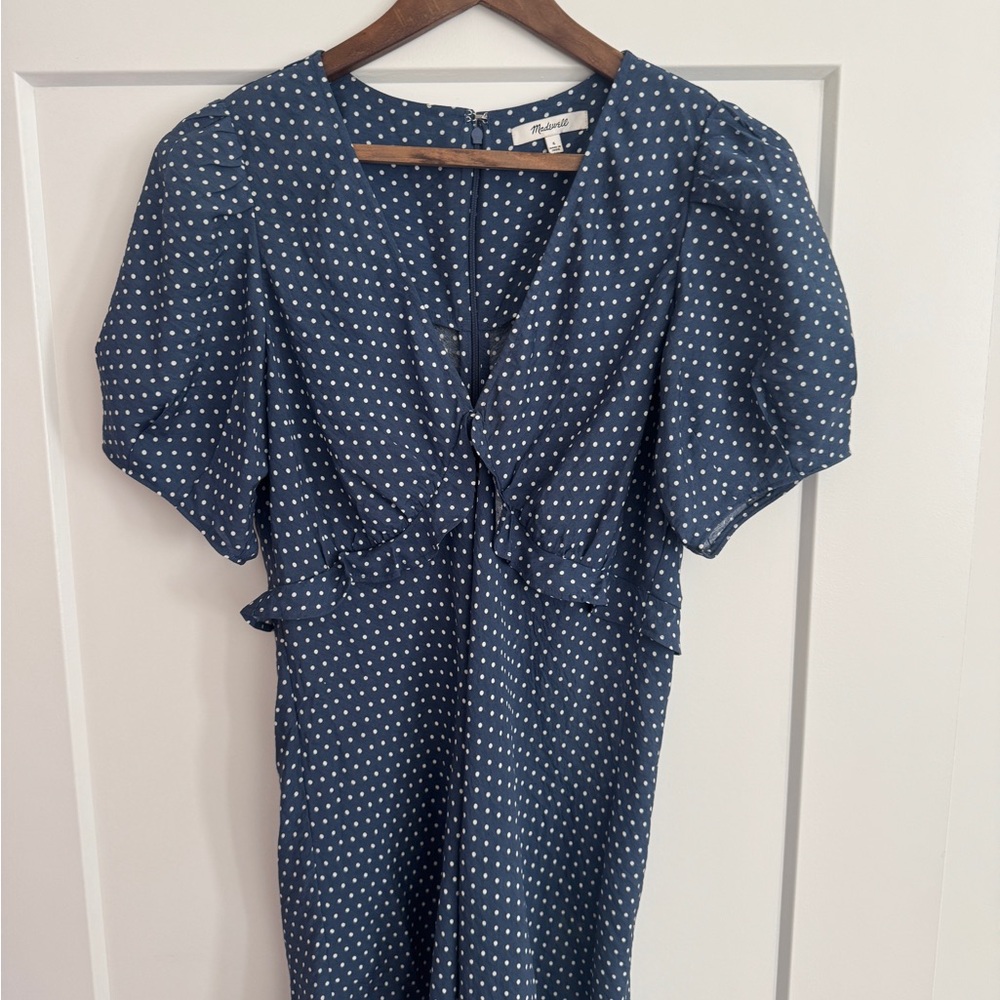 Madewell Navy Blue Polka Dot Midi Dress